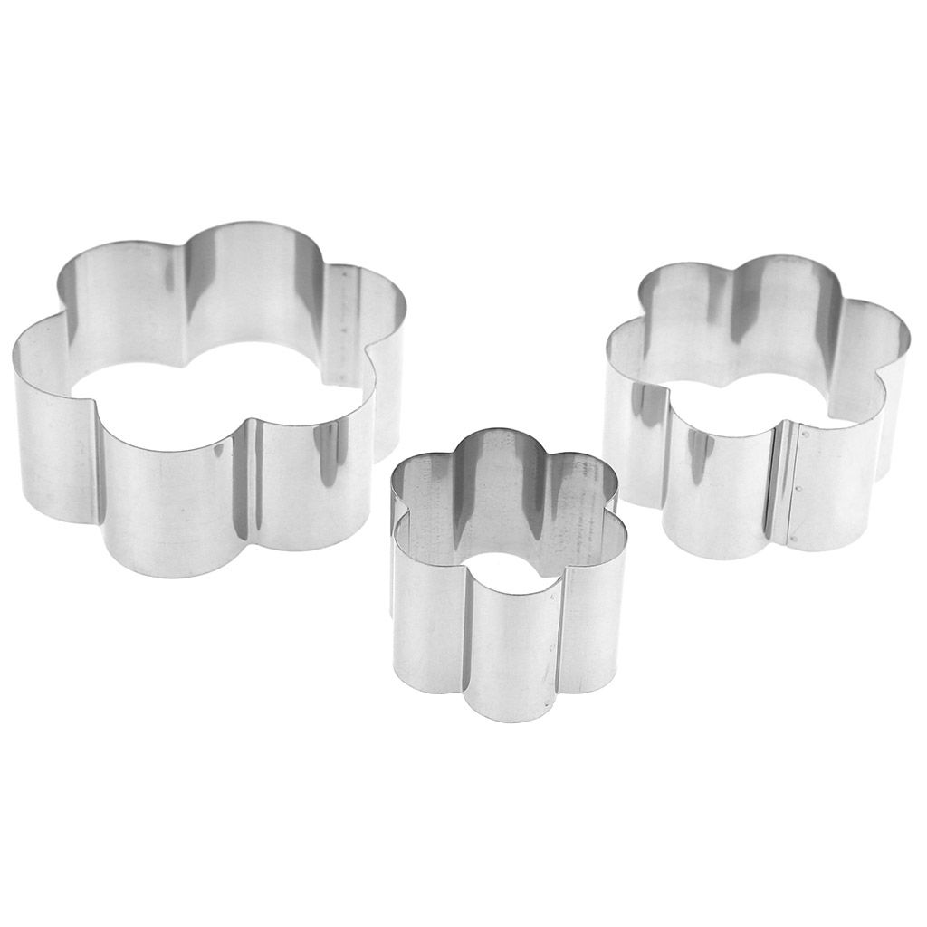 Форма для печенья из нержавеющей стали Цветок набор 3 штуки: д10х4см; д8х4см; д6х4см, в блистере (Китай)