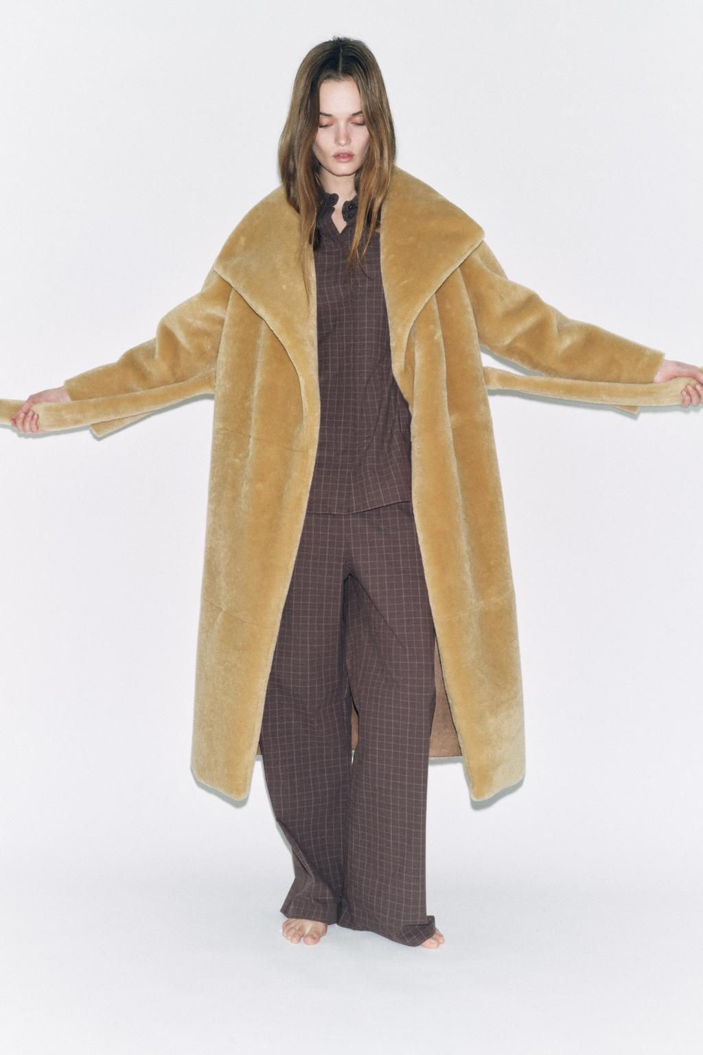 ZW COLLECTION BELTED FAUX FUR COAT - Zara фото 3