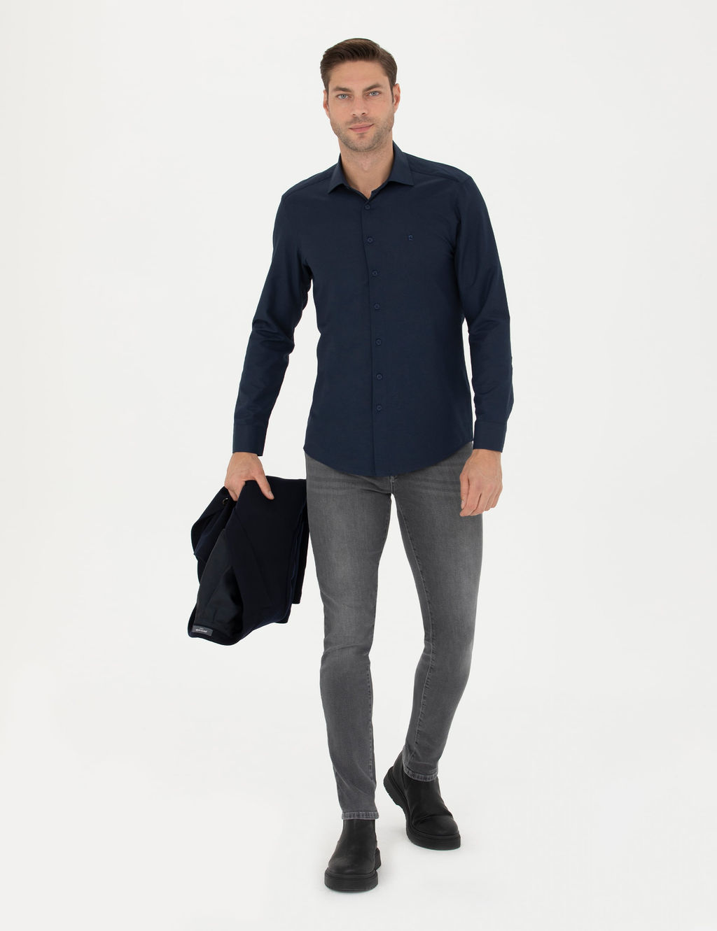 Lacivert Slim Fit Uzun Kollu G_mlek