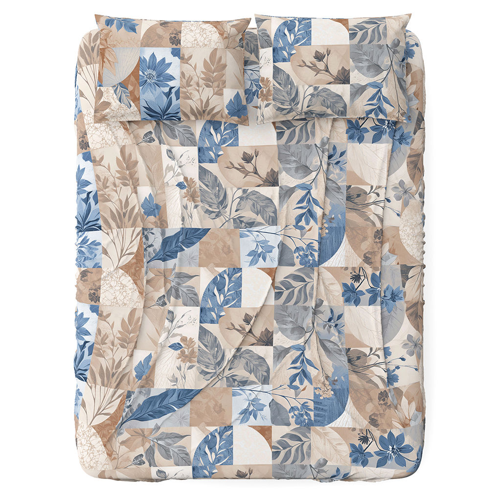 Простыня Евростандарт на резинке "Калейдоскоп" флора 160х200см, свесы 29см, поплин 115г/м2, хлопок 100%, упаковка "классическая" ПВХ 28х41см, "Домашняя мода" (Россия)