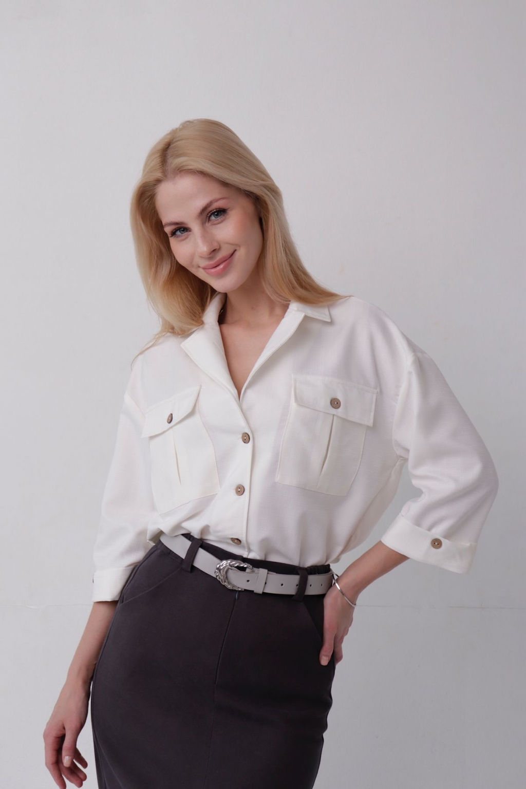 11208 Рубашка белая в стиле сафари - Martichelli фото 6