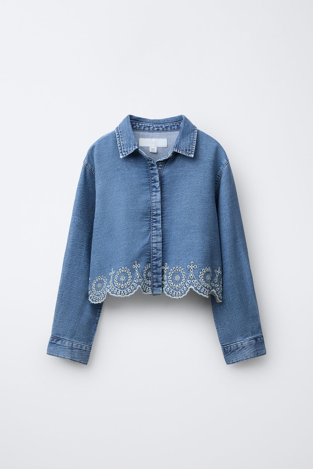 DENIM SHIRT WITH SCHIFFLI EMBROIDERY HEM - Zara фото 8