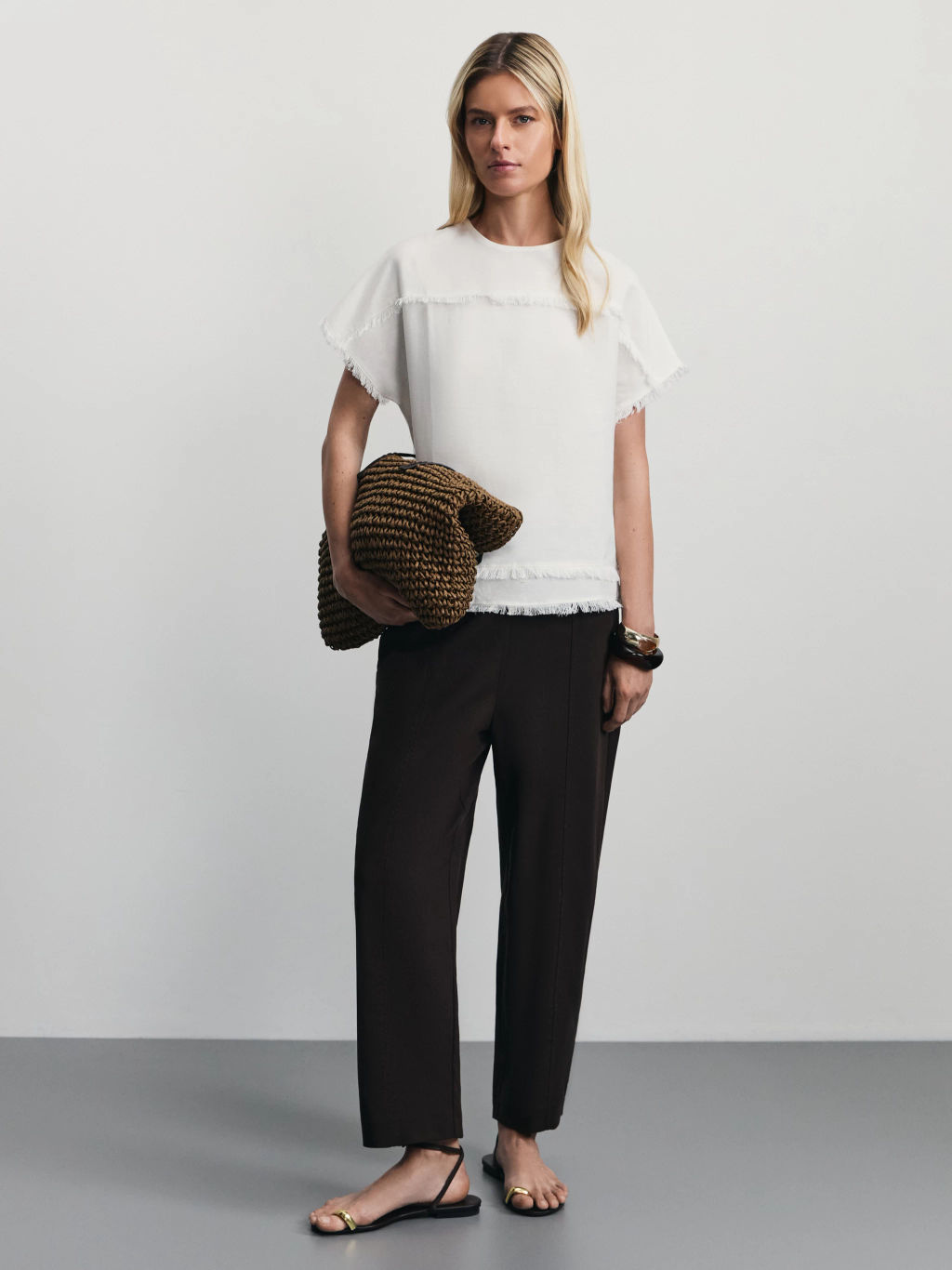 Блузка из вискозы и льна с бахромой / Zarina  фото 2