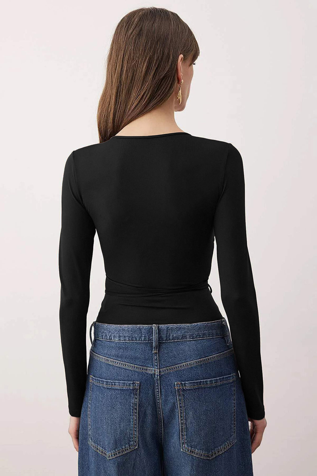 Kahverengi Duz V Yaka Uzun Orme Sandy Body TPRAW26BD00028 - Trendyolmilla фото 12