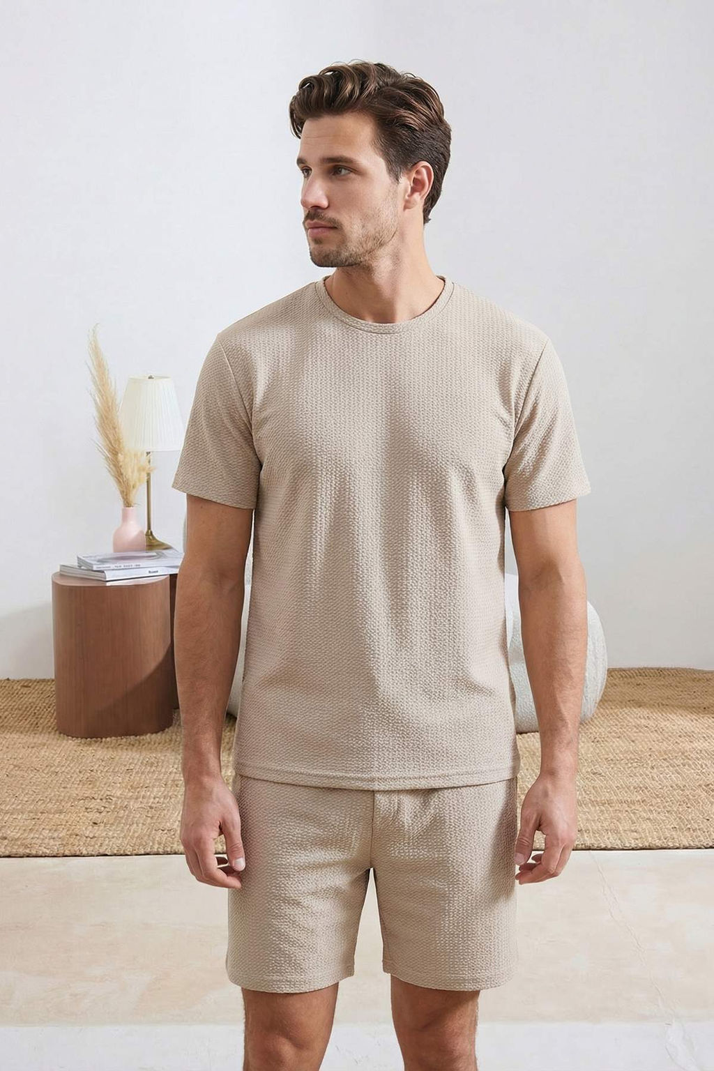 Bej Regular Fit Dokulu Esnek Orme Pijama Tak?m? TMNSS26PT00018