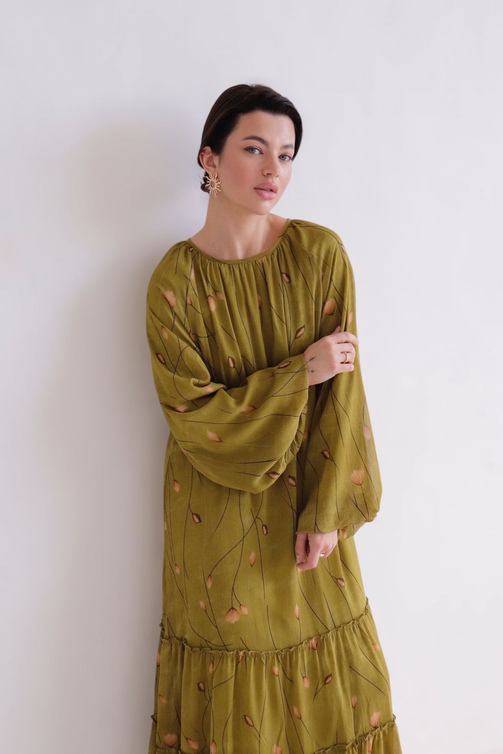 Martichelli Платье хаки с цветочным принтом  фото 3