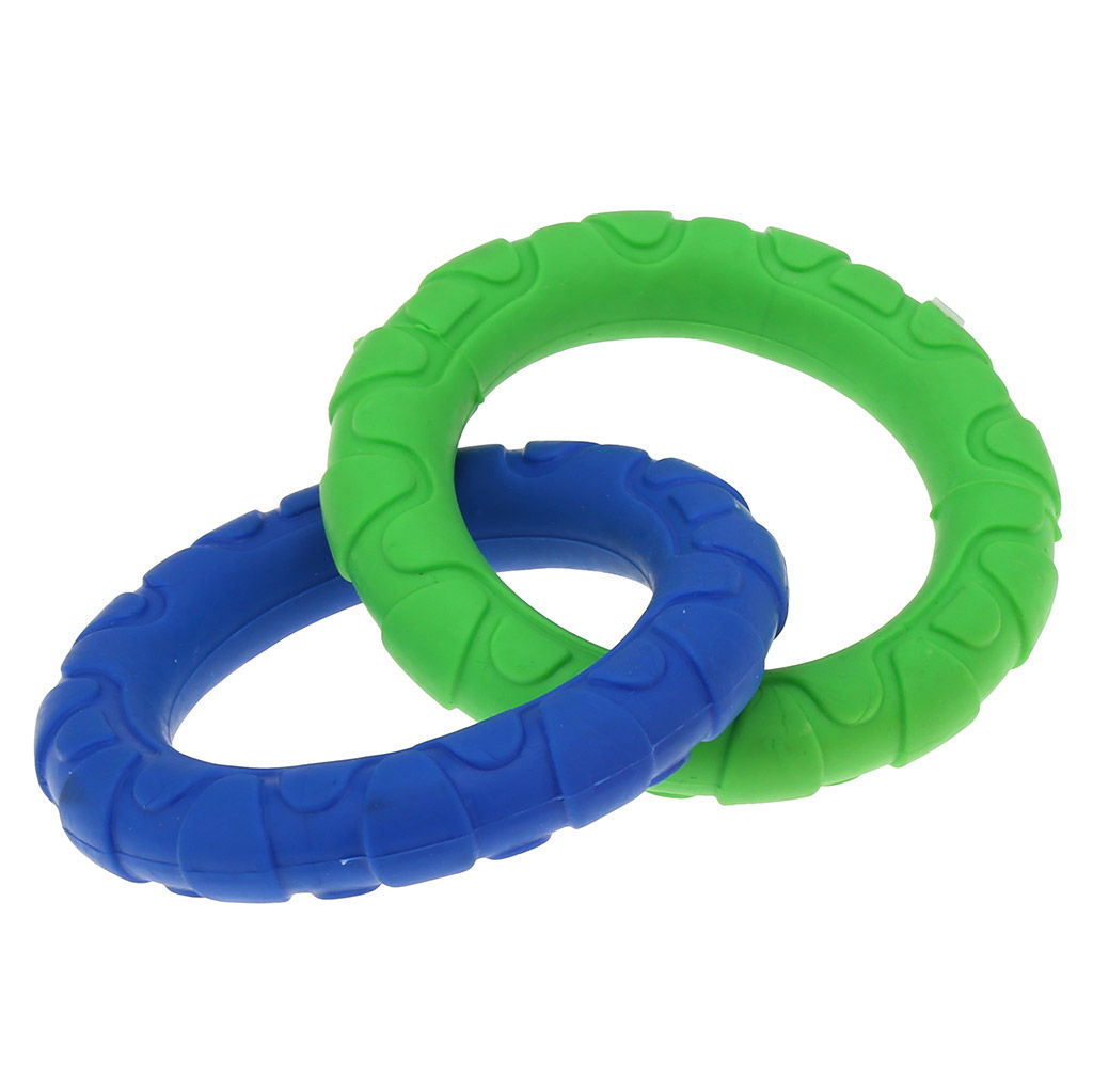 Пэт тойс (Pet toys) Игрушка для собаки 2 Кольца д9,3см h1,5см, общий размер 15х9,3х4см, резиновая, на картоне, цвета в ассортименте: синий-зеленый, коралловый-зеленый (Китай)  фото 2