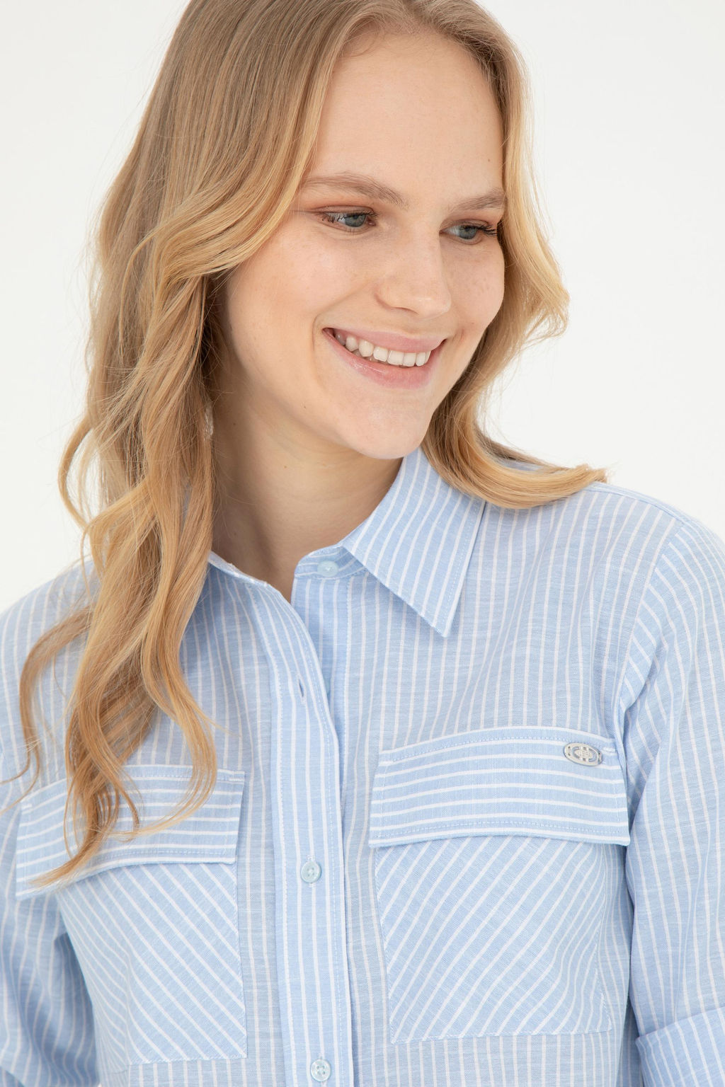 Женская голубая рубашка с длинным рукавом - U.s. polo assn фото 9