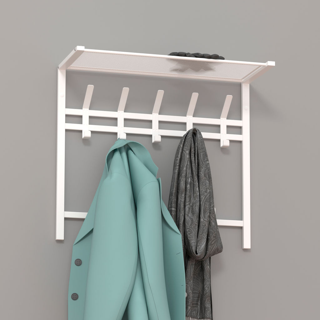 Вешалка настенная металл. с полкой 2-ярусная "Торонто 22" 67см (9 рожков, белый)