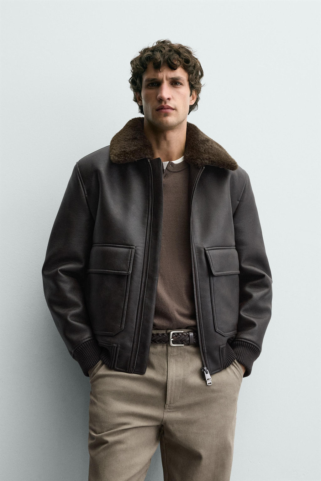 LEATHER EFFECT JACKET WITH CONTRAST COLLAR - Zara фото 2