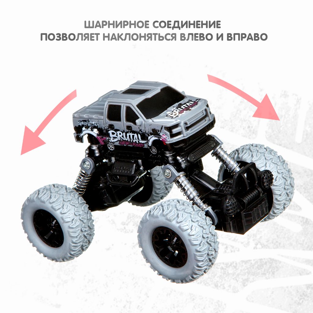 Инерц.(Pull back) пласт. джип 4WD на пружинной подвеске, Bondibon Парк Техники, цвет серый с графф  фото 3