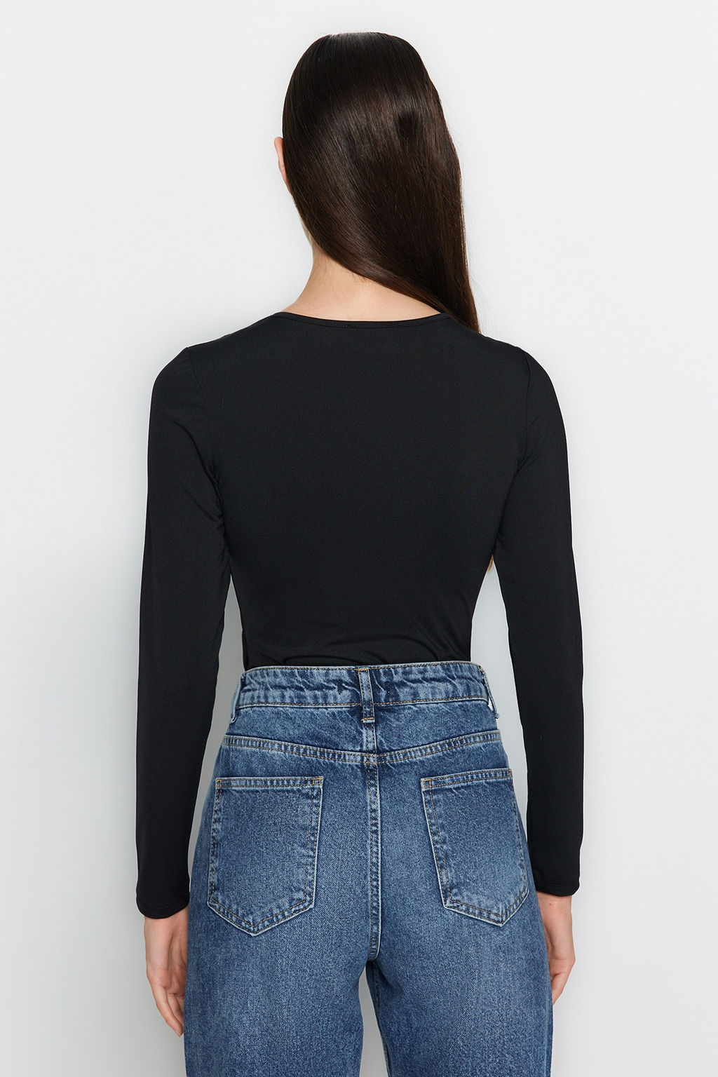Siyah Bisiklet Yaka Tul Dekolteli Alttan C?tc?tl? Esnek Orme Body TWOAW24BD00012