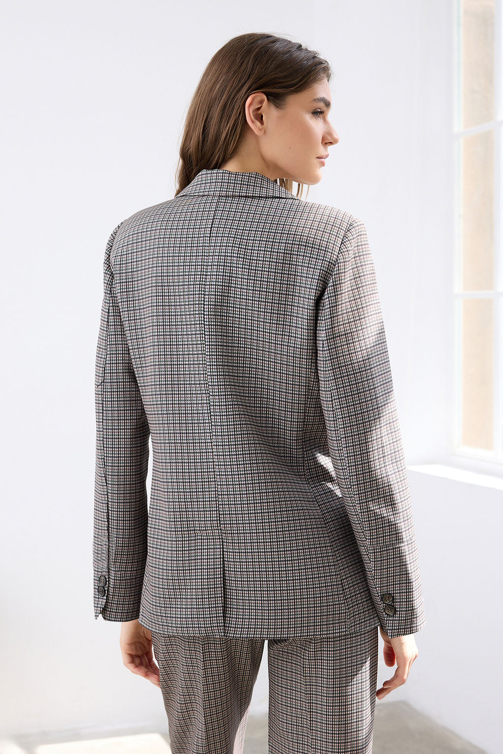 Kahverengi Kazayag? Desenli Regular/Normal Kal?p Dokuma Blazer Ceket TWOAW26BC00016