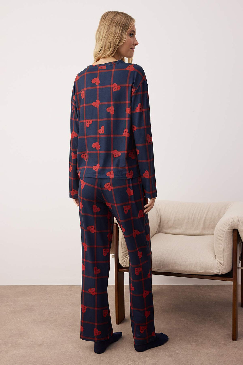 Lacivert Kalpli Yumusak Tuse Orme Pijama Tak?m? THMAW26PT00045