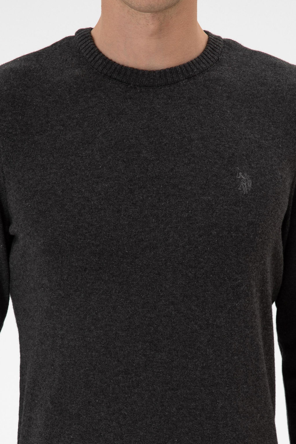 Erkek Slim Fit Bisiklet Yaka Antrasit Melanj Basic Kazak - U.s. polo assn фото 7