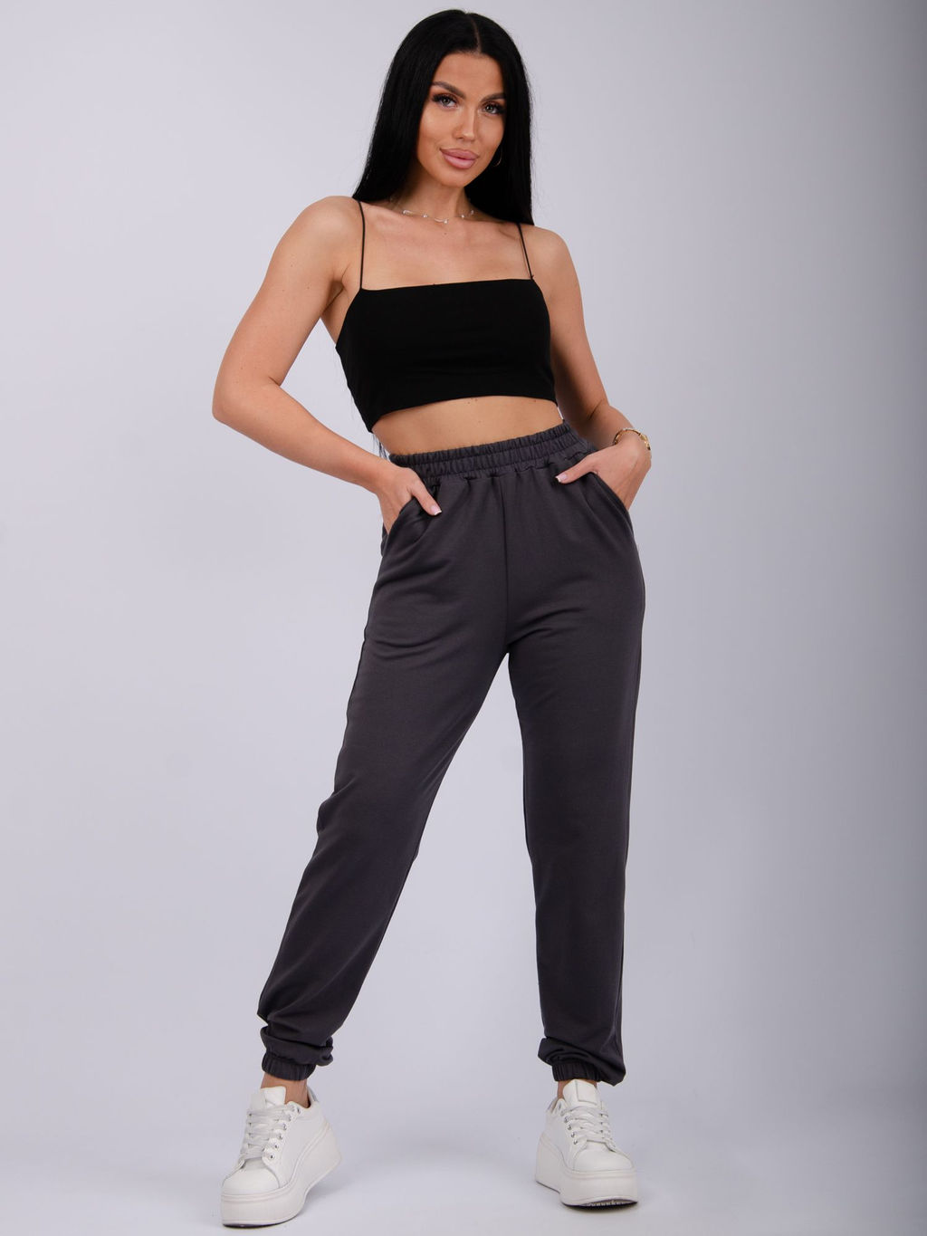 Джоггеры "Селена" серые, футер 2-х нитка начес
