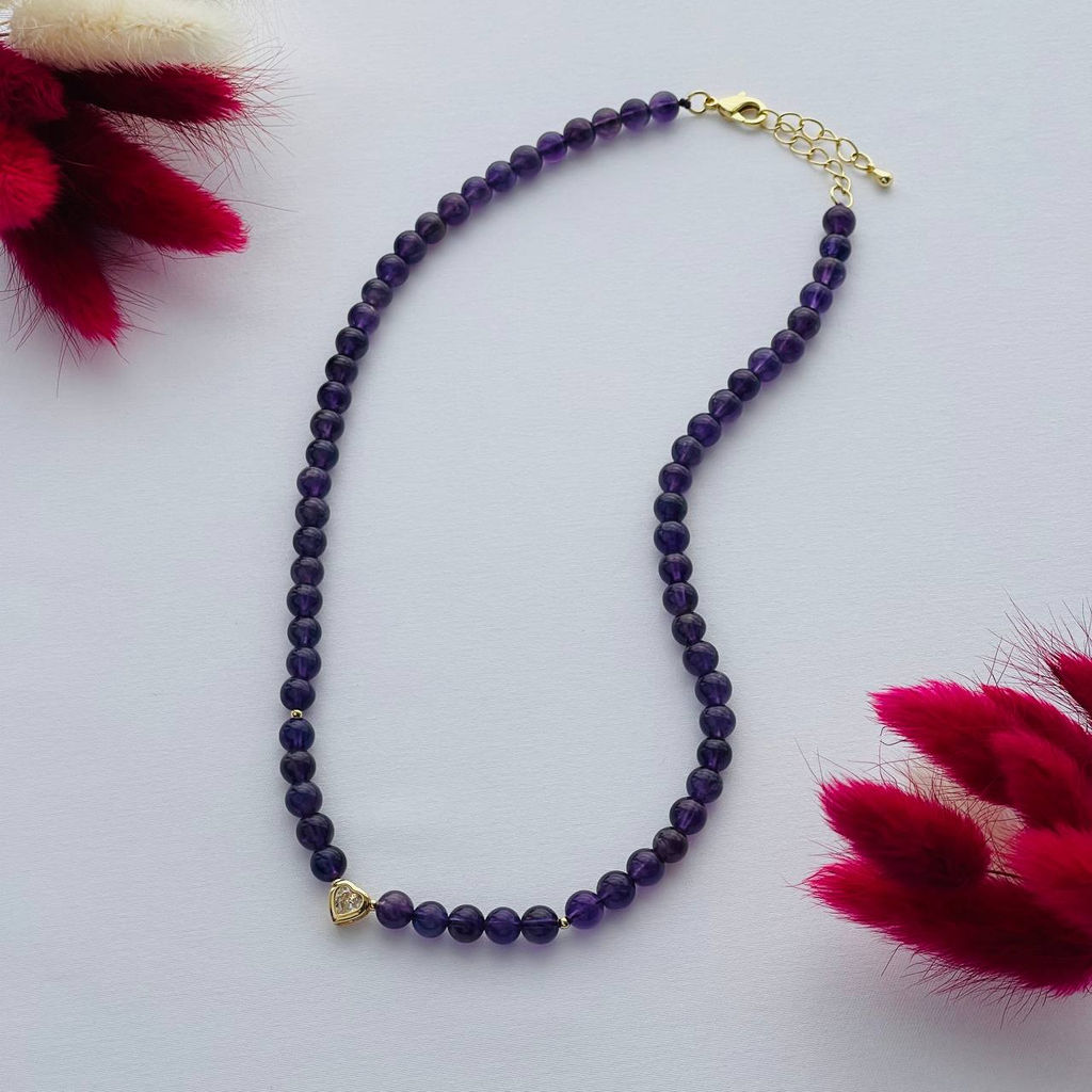 Бусы из Аметиста со вставкой "Сердце" 40 см +