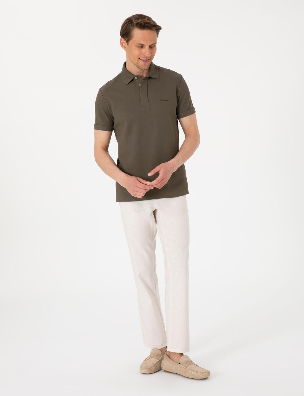 Haki Slim Fit %100 Pamuk K_vr_lmaz Amerikan Pike Polo Yaka Basic Ti__rt