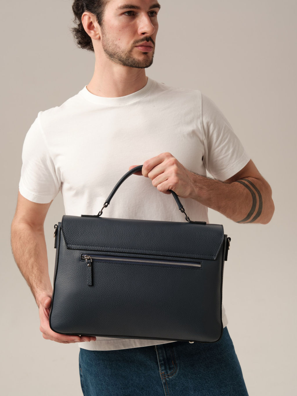 Мужская кожаная сумка Levi DBR 7115 насыщенный синий