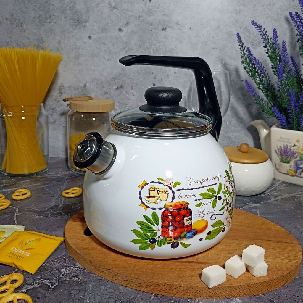 Чайник для плиты 3,0л сф. со свистком 4с209я Вкусный компот белосн.