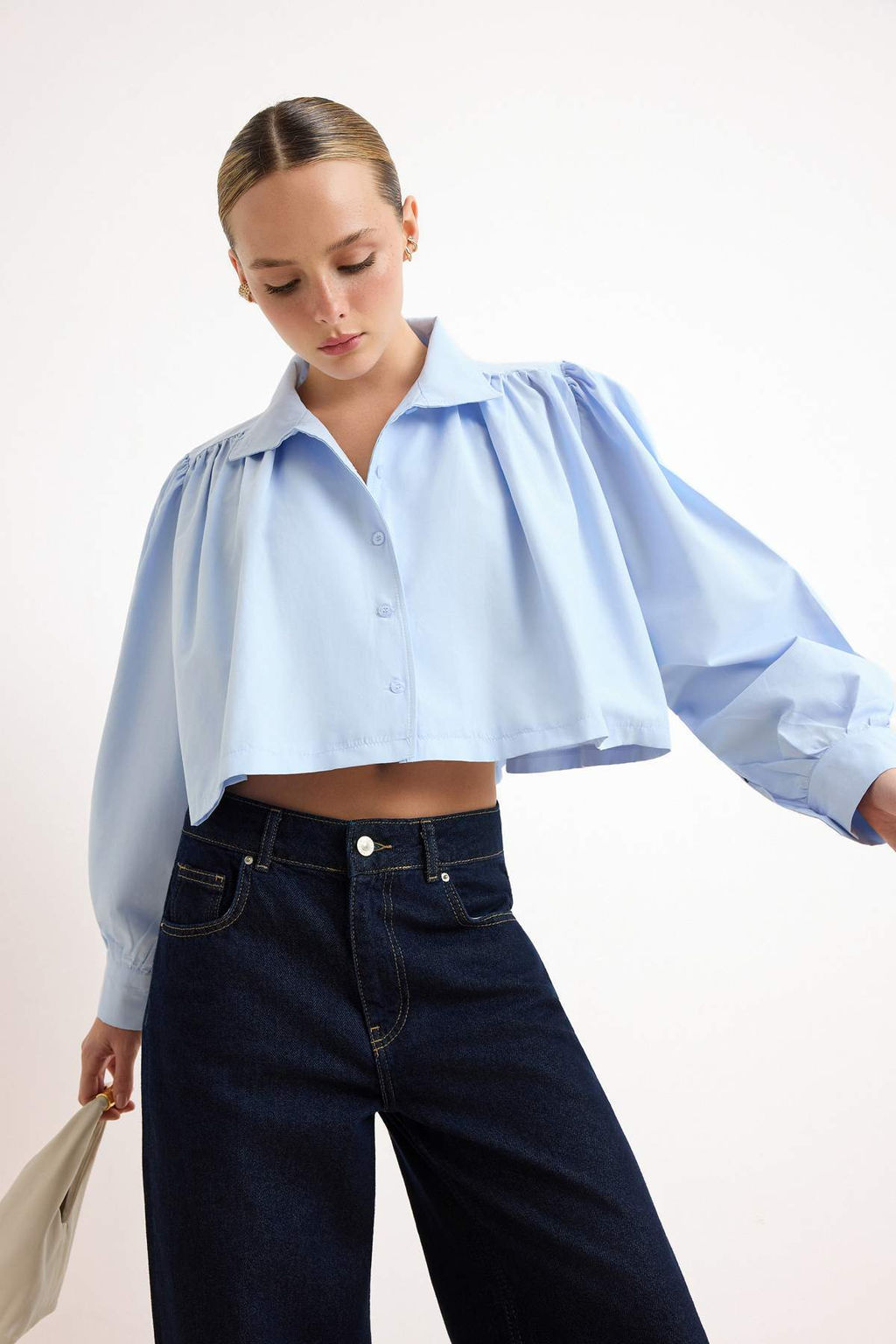 Kahverengi Buzgulu K?sa/Crop Kesim Gomlek TWOSS26GO00137 - Trendyolmilla фото 6