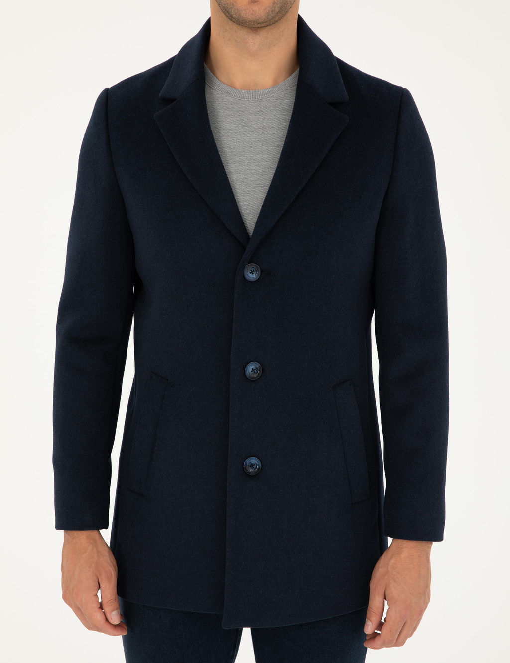 Lacivert Ekstra Slim Fit Y_n Kar___ml_ Ka_e Kaban - Pierre cardin фото 7