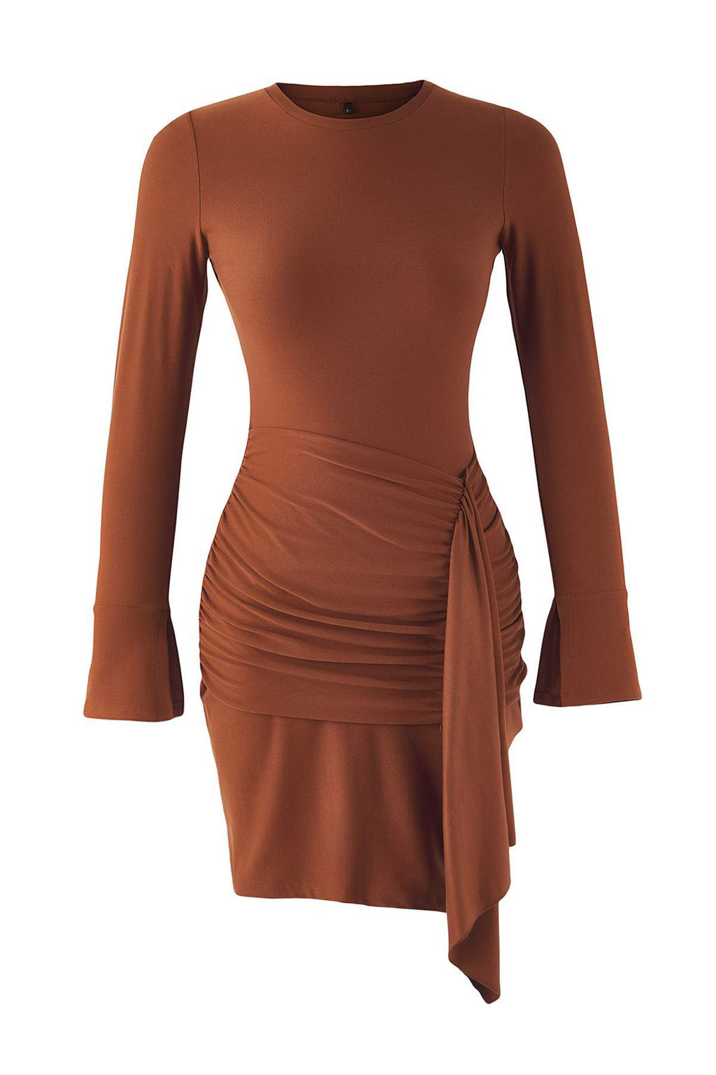 Koyu Kahverengi Buzgu/Drape Detayl? Bodycon Mini Yumusak Kumasl? Esnek Orme Elbise TWOAW26EL00139