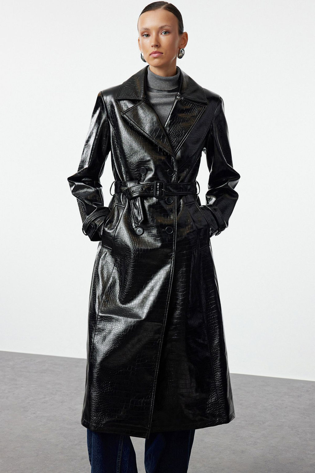 Trendyolmilla Siyah Regular Kemerli Trenckot TWOAW25TR00001  фото 3