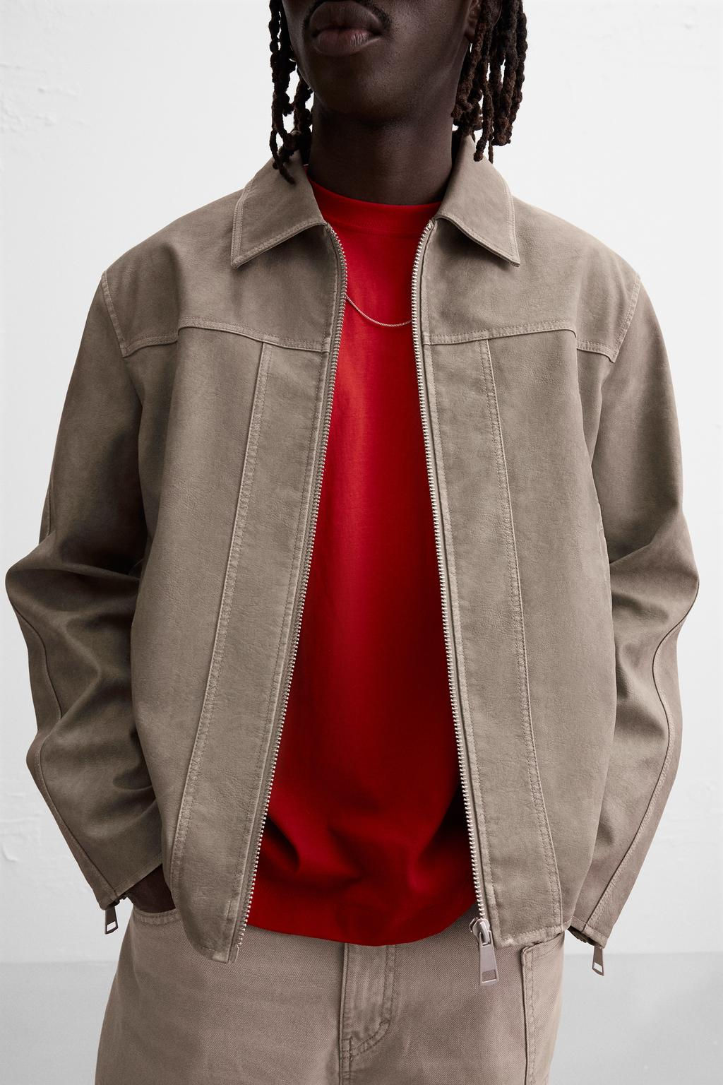 FADED LEATHER EFFECT JACKET - Zara фото 6