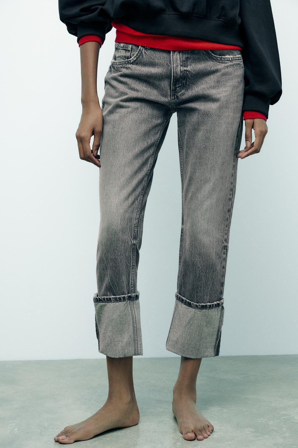 HIGH-WAIST TRF STOVE PIPE FOLDED JEANS - Zara фото 11