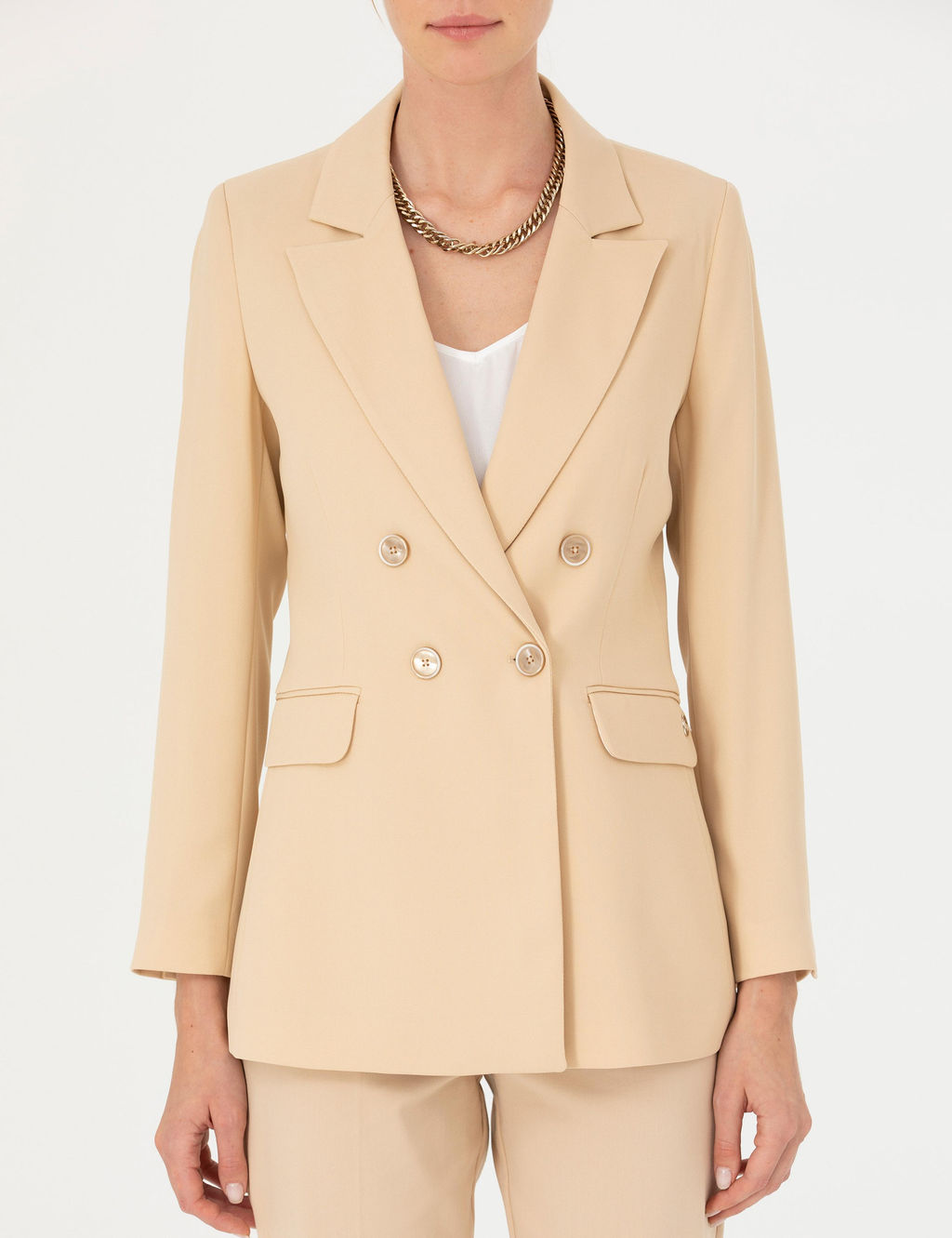 Bej Kruvaze Slim Fit Ceket