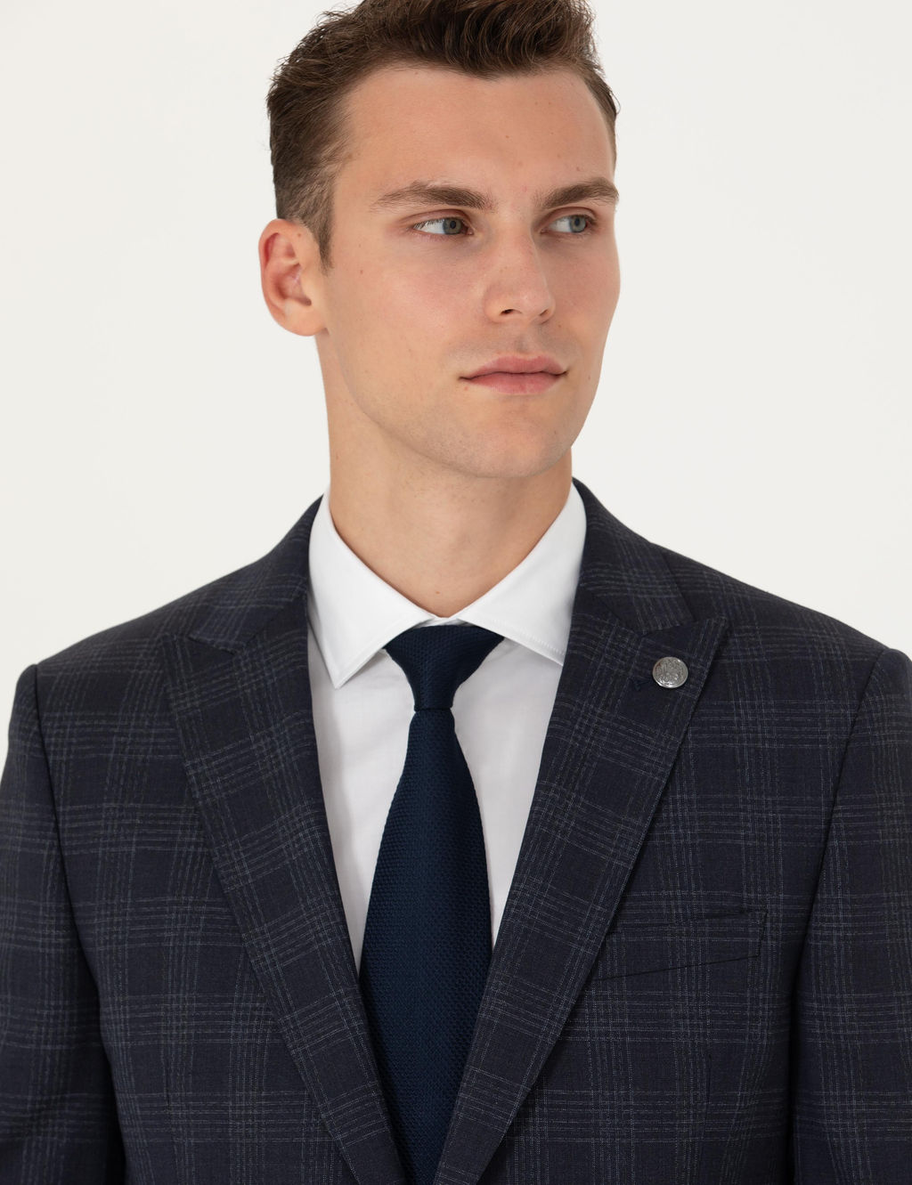 Lacivert Ekose Ekstra Slim Fit Y_n Kar___ml_ Tak_m Elbise