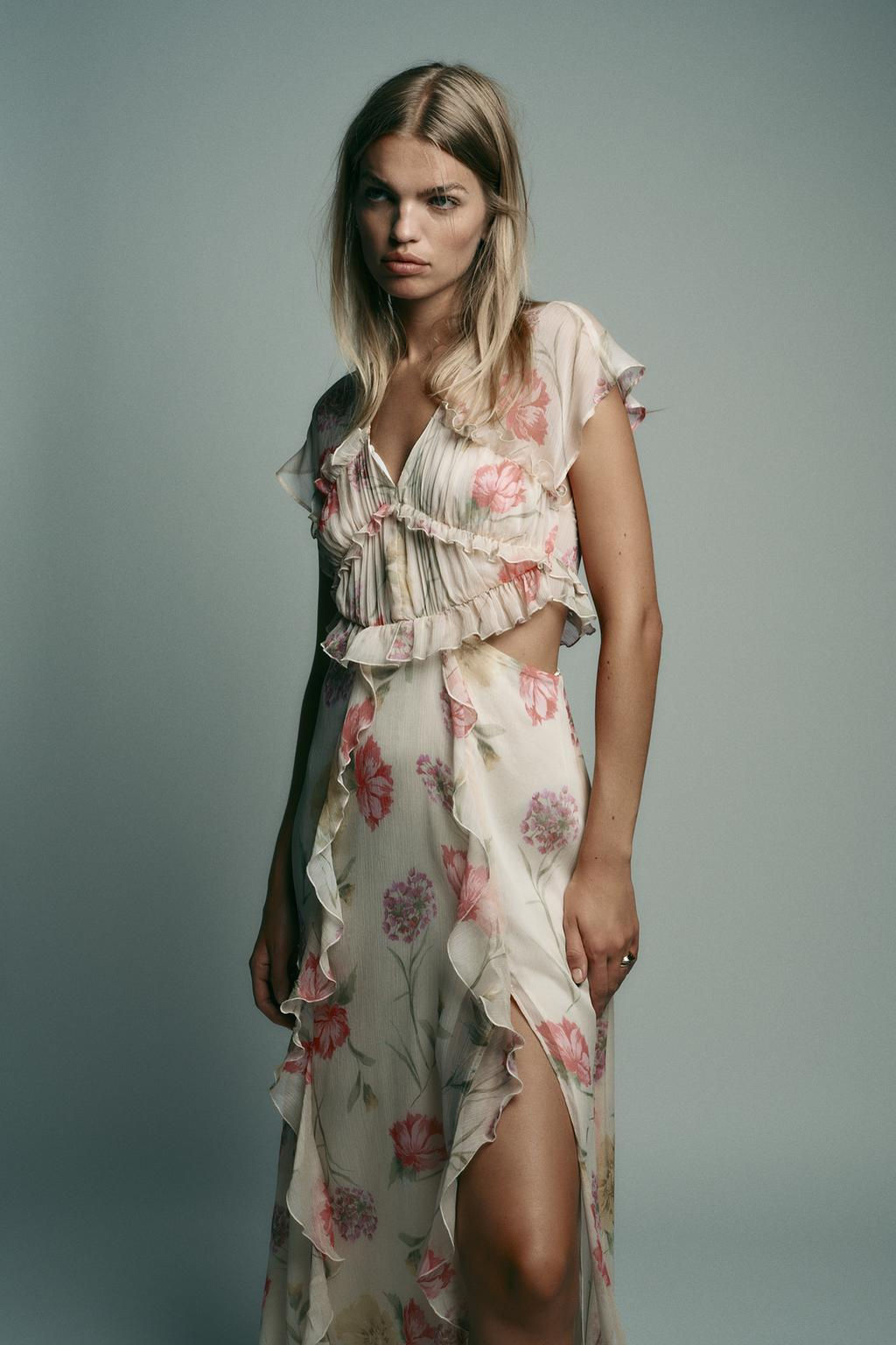 FLORAL PRINT CUT-OUT MIDI DRESS - Zara фото 2