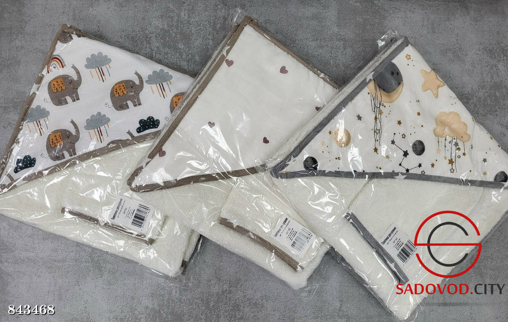 Полотенца для купания муслиновым уголком и руковичкой