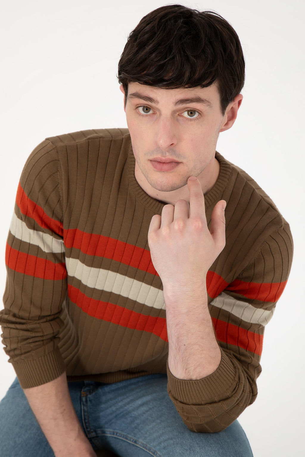 Erkek Slim Fit Bisiklet Yaka Haki Kazak - U.s. polo assn фото 2