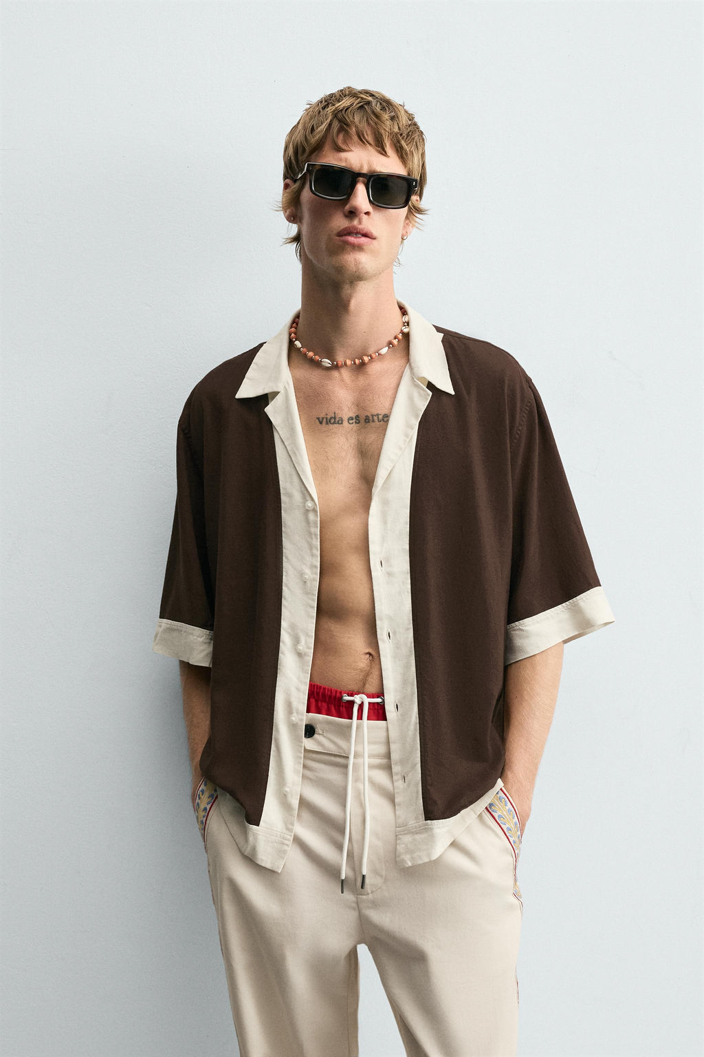 VISCOSE/LINEN COLOUR BLOCK SHIRT - Zara фото 2
