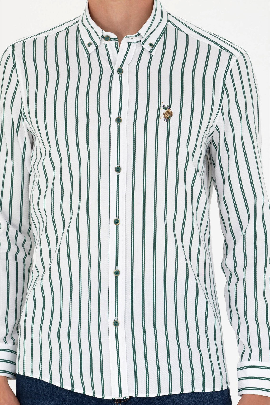 U. S. Polo Assn Мужская белая рубашка в зеленую полоску - U.s. polo assn фото 13