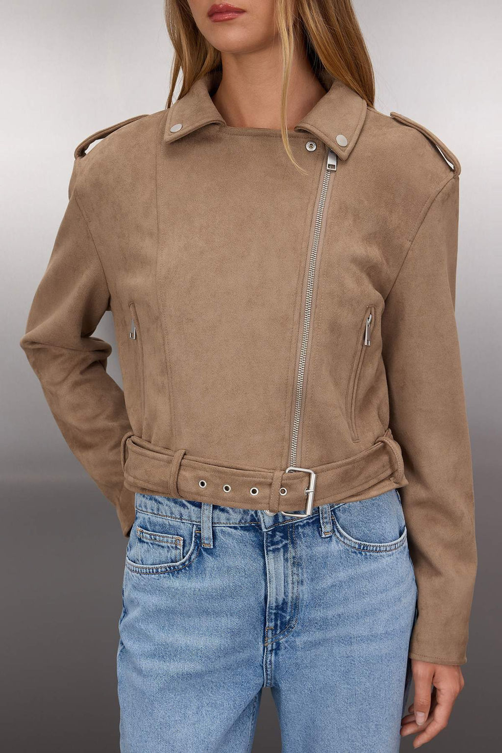 Vizon Regular Kal?p Suet Biker Ince Ceket Mont TWOAW26MO00017 - Trendyolmilla фото 3