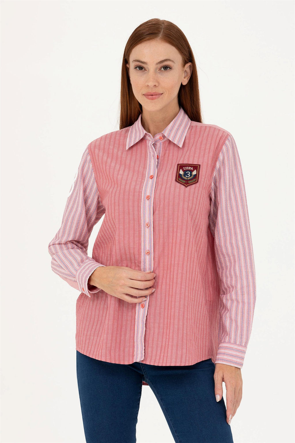 Женская красная рубашка с длинным рукавом - U.s. polo assn фото 3