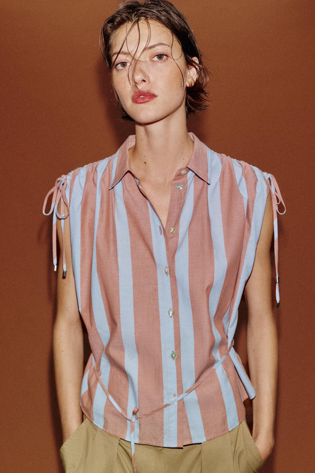 CAMISA RAYAS CORDONES / Marr?n-Azul - Zara фото 7