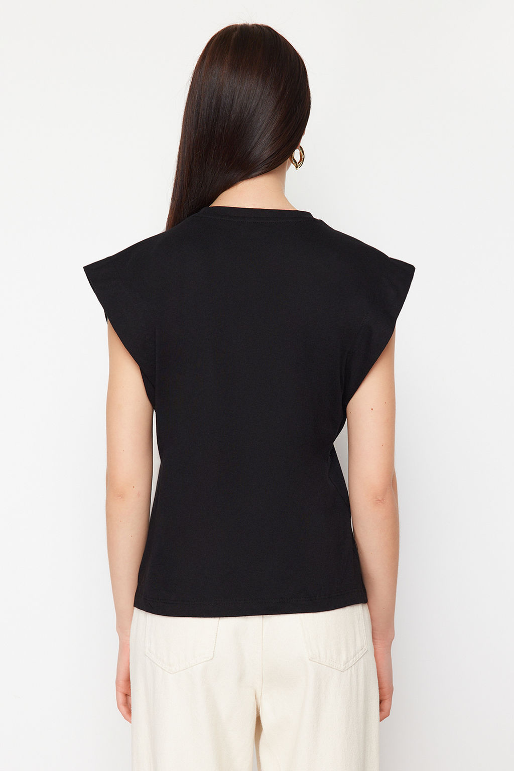 TRENDYOLMILLA Lacivert %100 Pamuk Dugme Detayl? Vatka Gorunumlu Basic Bisiklet Yaka Orme T-Shirt TWOSS23TS00016  фото 14