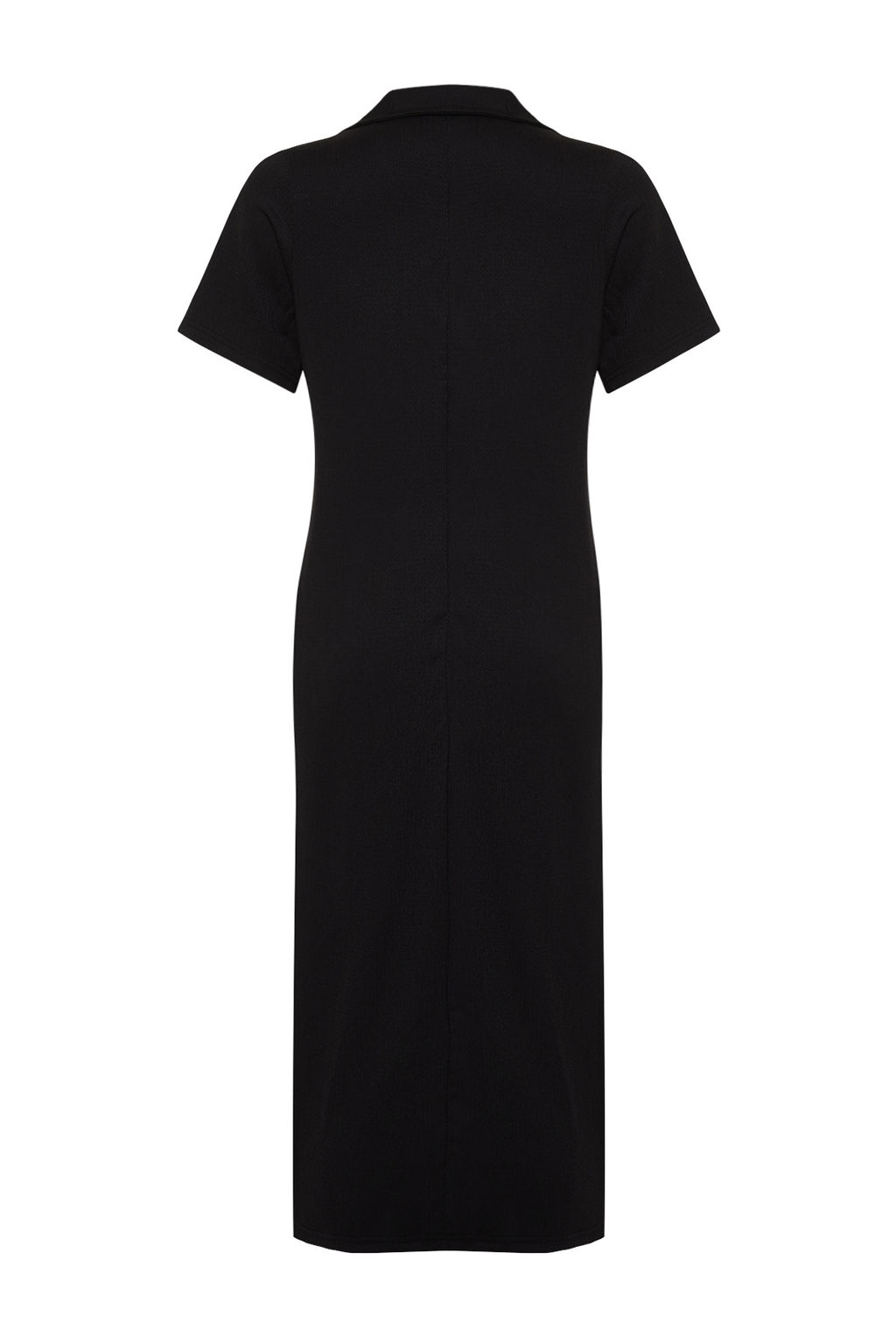 Siyah Polo Yaka K?sa Kol Midi Burumcuk/Dokulu Orme Elbise TWOSS24EL00478