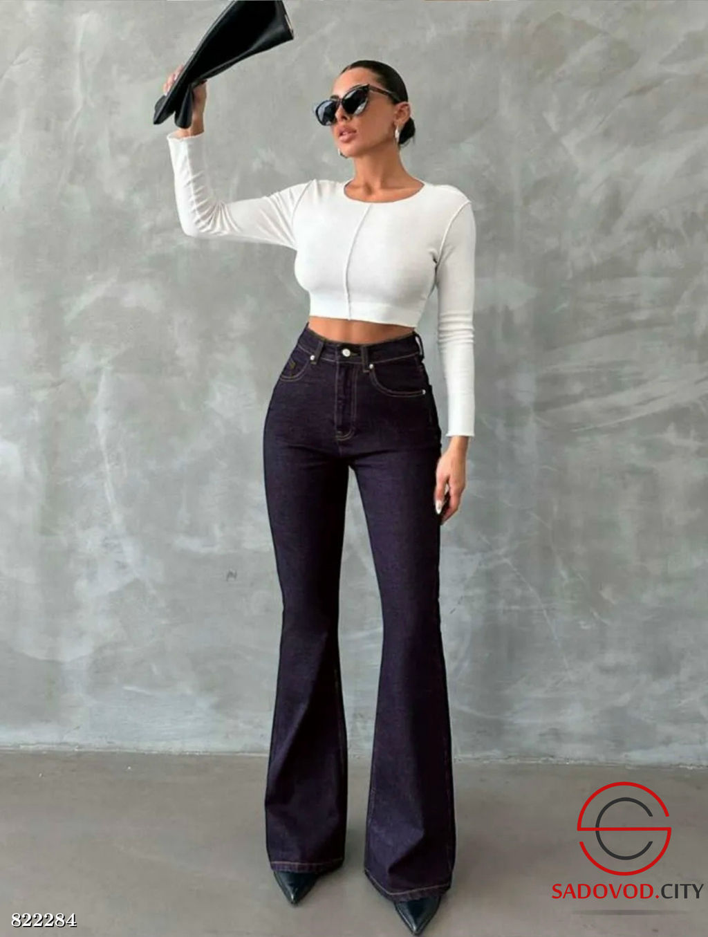 Джинсы женские клеш с высокой посадкой