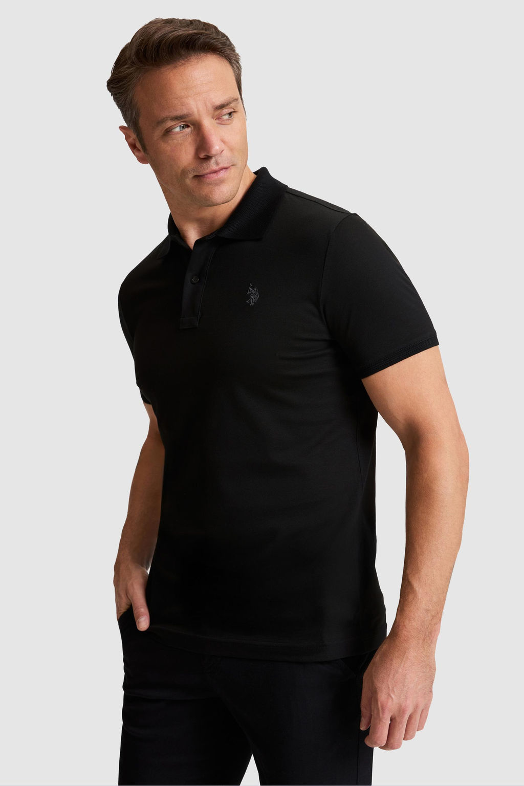 Erkek Siyah Regular Fit Polo Yaka Basic Ti__rt