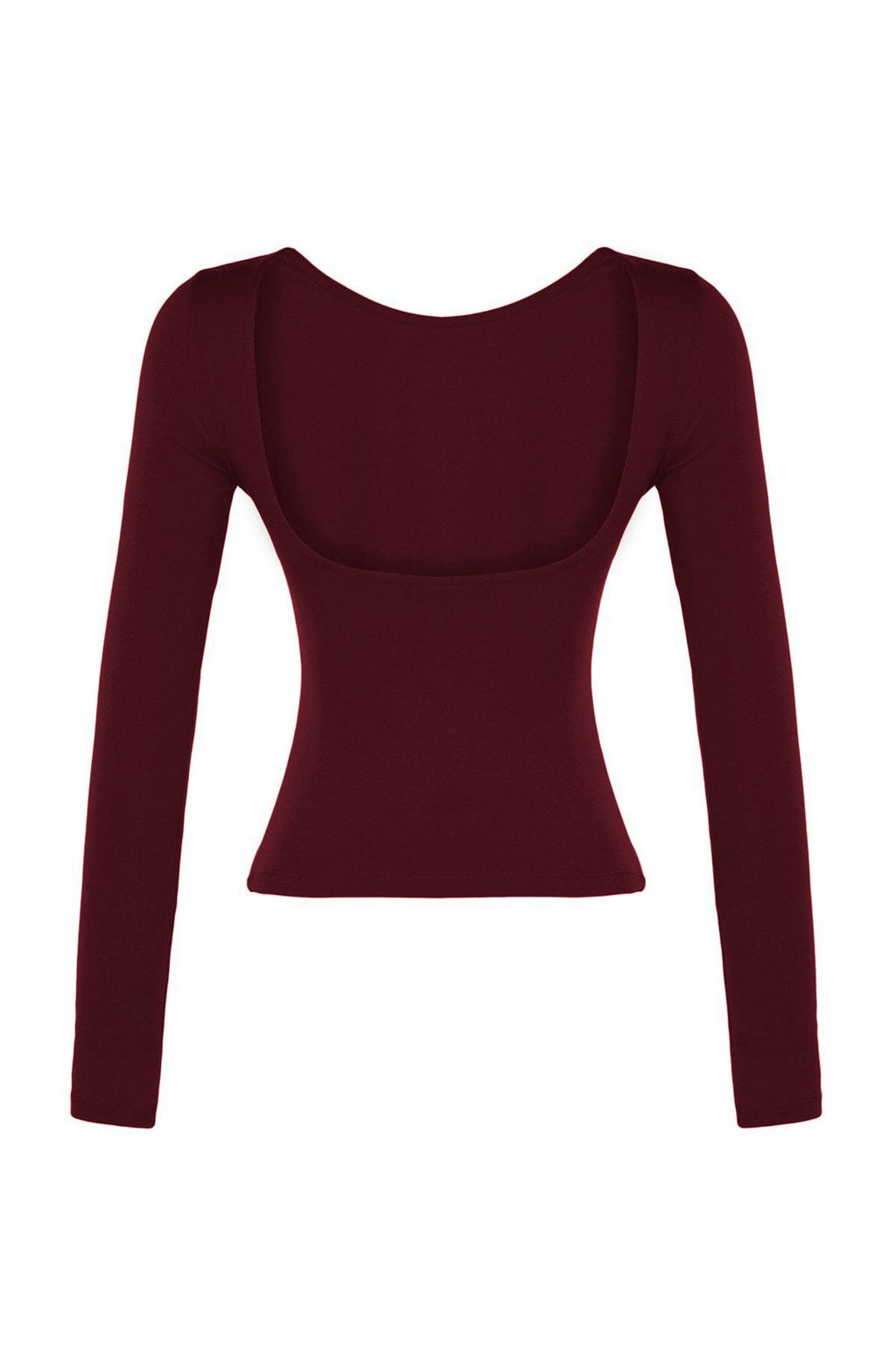 Koyu Bordo Pamuklu S?rt Dekolteli Fitted/Vucuda Oturan Esnek Orme Bluz TWOAW24BZ00160