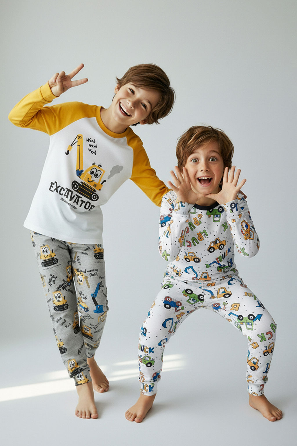 Ekru-Sar? Bask?l? Orme Erkek Cocuk Pijama Tak?m? TKDAW26PT00010