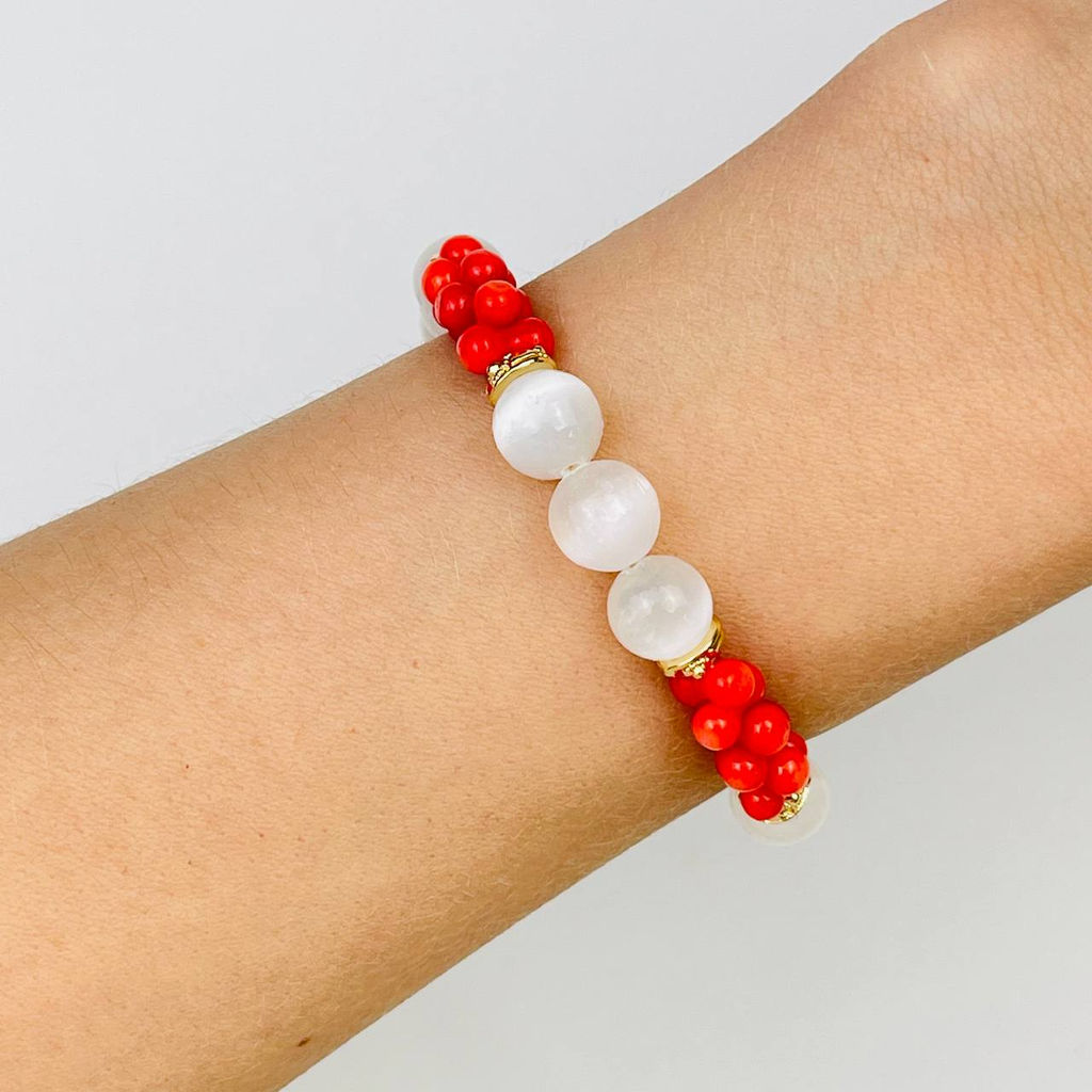 Браслет из Селенита и Коралла - Радуга самоцветов фото 2