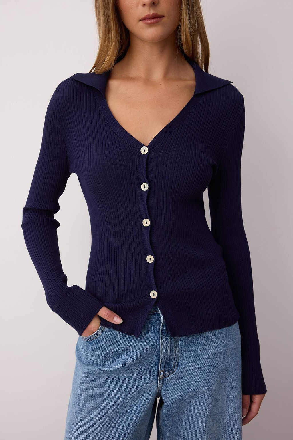 Wardrobe Essentials Lacivert Fitted/Vucuda Oturan Merserize Gorunumlu Triko H?rka TWOAW26HI00113