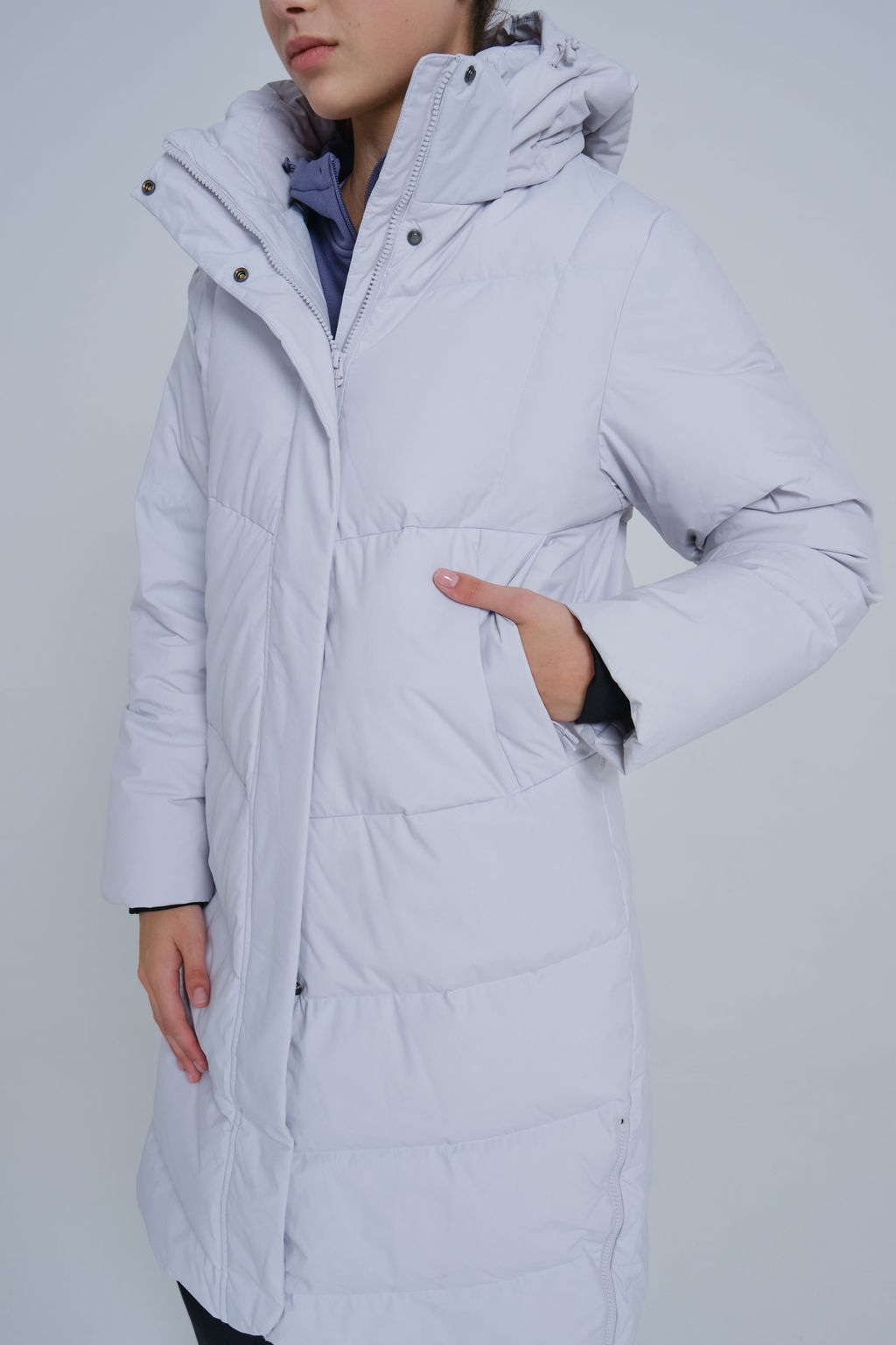 Пуховик Длинный Серо-сиреневый
