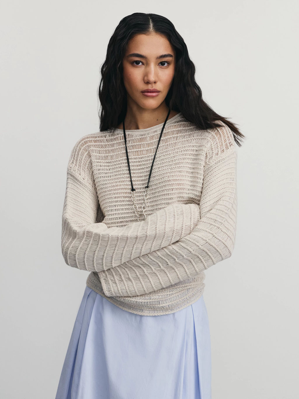 Джемпер ажурной вязки из хлопка / Zarina  фото 8